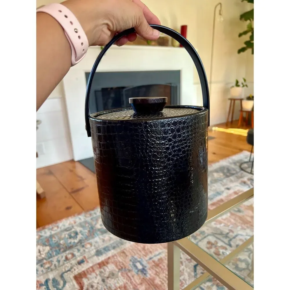 Vitnage Insulated Ice Bucket with Lid & Handle, Textured Reptile Black Barware